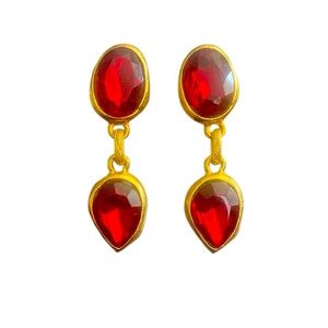 Elegant Gold and Red Drop Earrings - clipped back